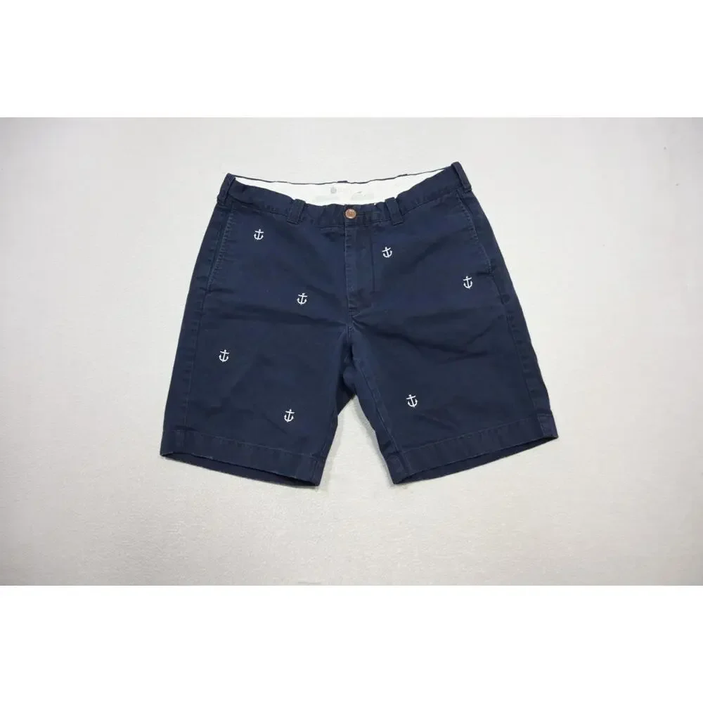 J Crew Khaki Chino Shorts Navy Sailing Anchor Casual Flat 10.5